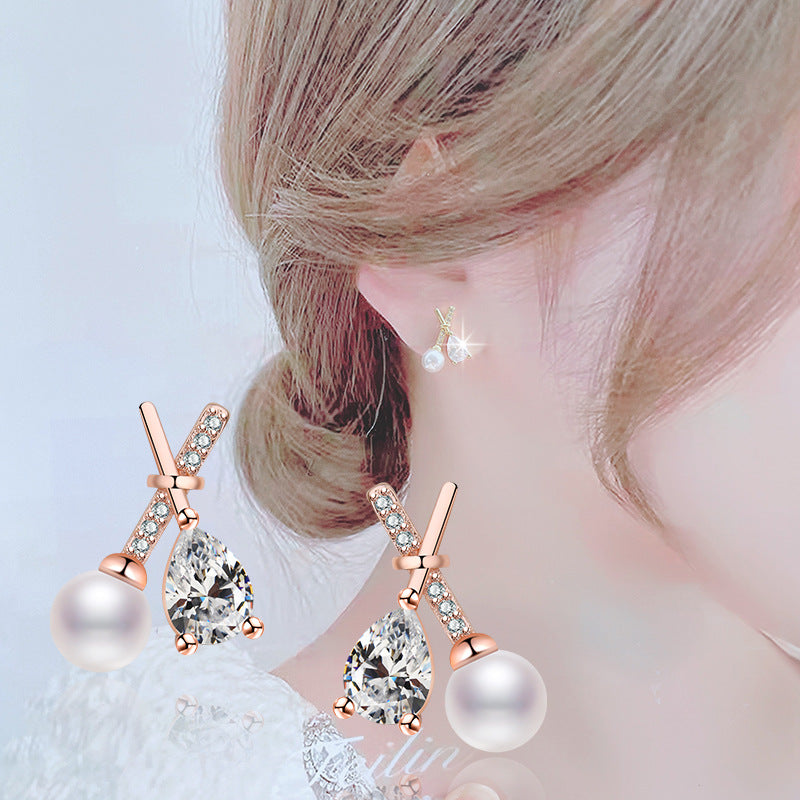 Cross Elegant French Pearl Light Luxury Minority Earrings