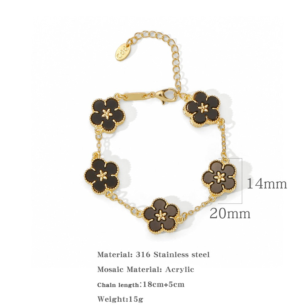 Women's Style Titanium Steel Five Gold Flower Pendant Bracelets