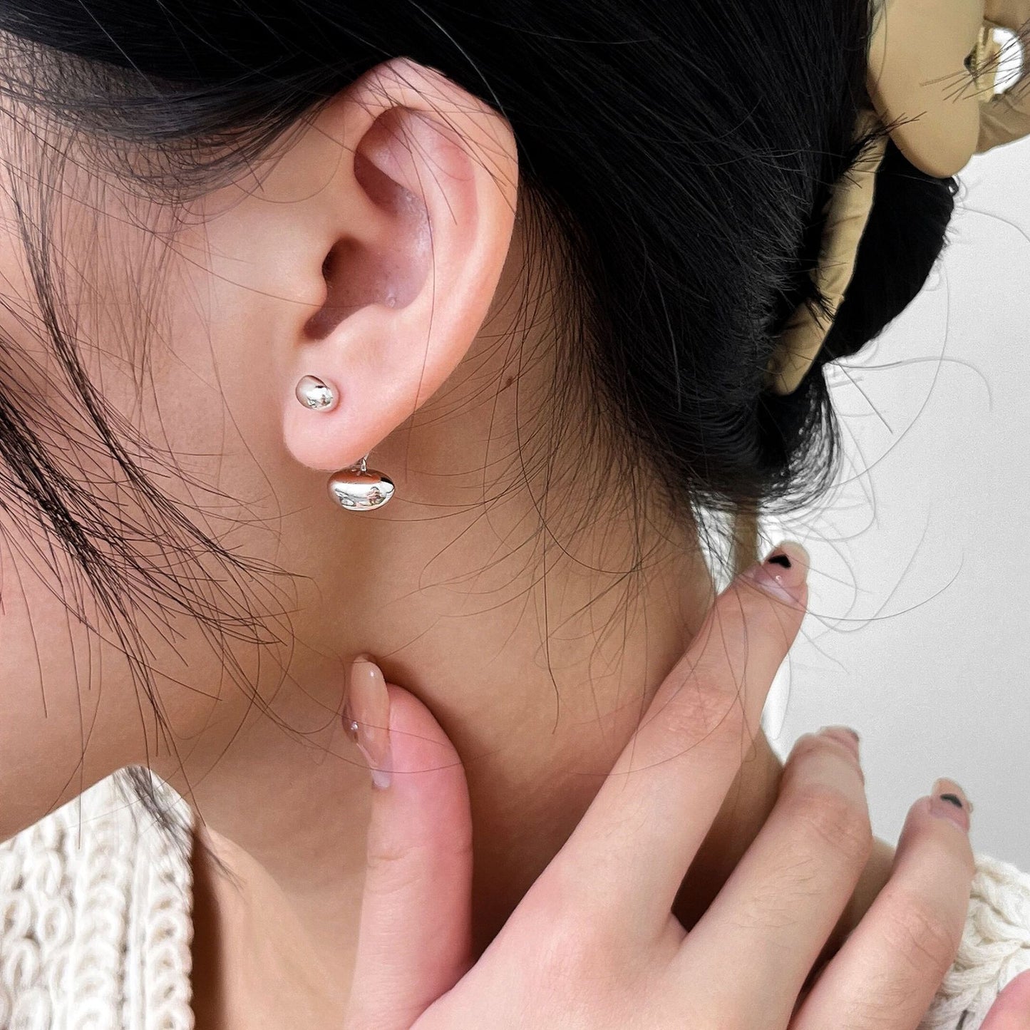 Boucles d'oreilles rétro élégantes Sier Fashion Bay Bean pour femmes