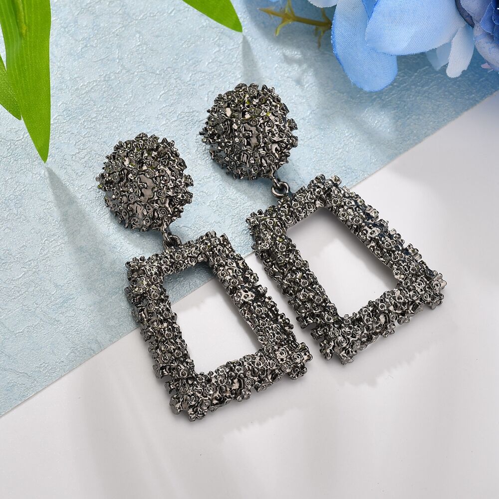 Profile Generous Frosted Hipster Geometric Creative Personality Relief Trapezoidal Long Stud Earrings