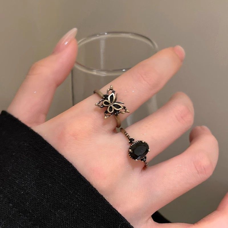 Women's Dark Distressed Butterfly Open-end Adjustable For Trendy Design Personalized Index Ring