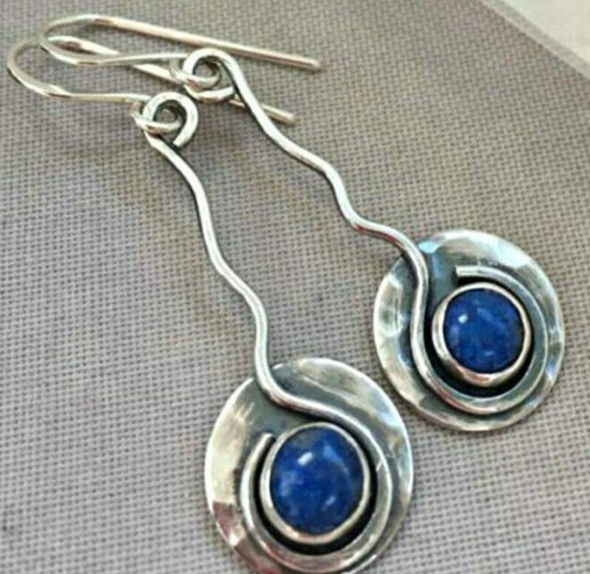 Inlaid Sea Blue Topaz Female Creative Rotational Water Drop Earrings