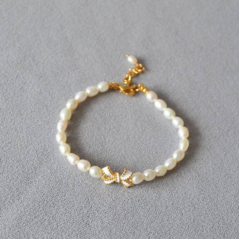 Enamel Glaze Bow Freshwater Pearl Fashion Bracelets