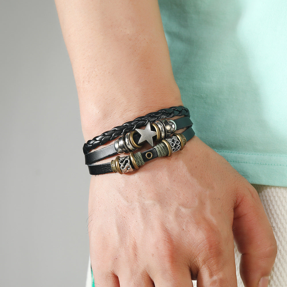 Beaded Five-pointed Star Leather Fashion Trend Bracelets