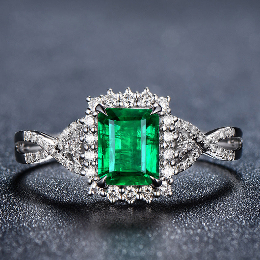 Women's Shi Green Square Zircon Luxury White Rings