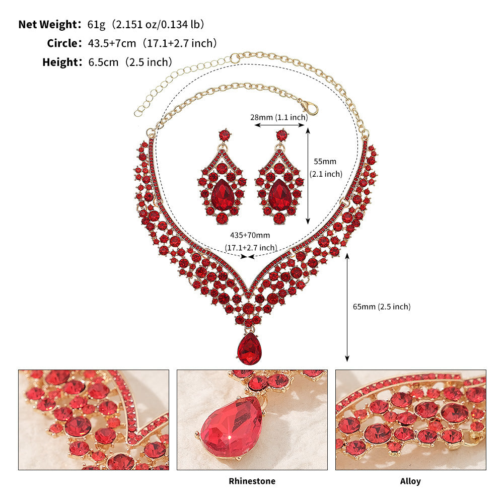 Women's Banquet Party Dress Two-piece Luxury Rhinestone Bridal Jewelry Set