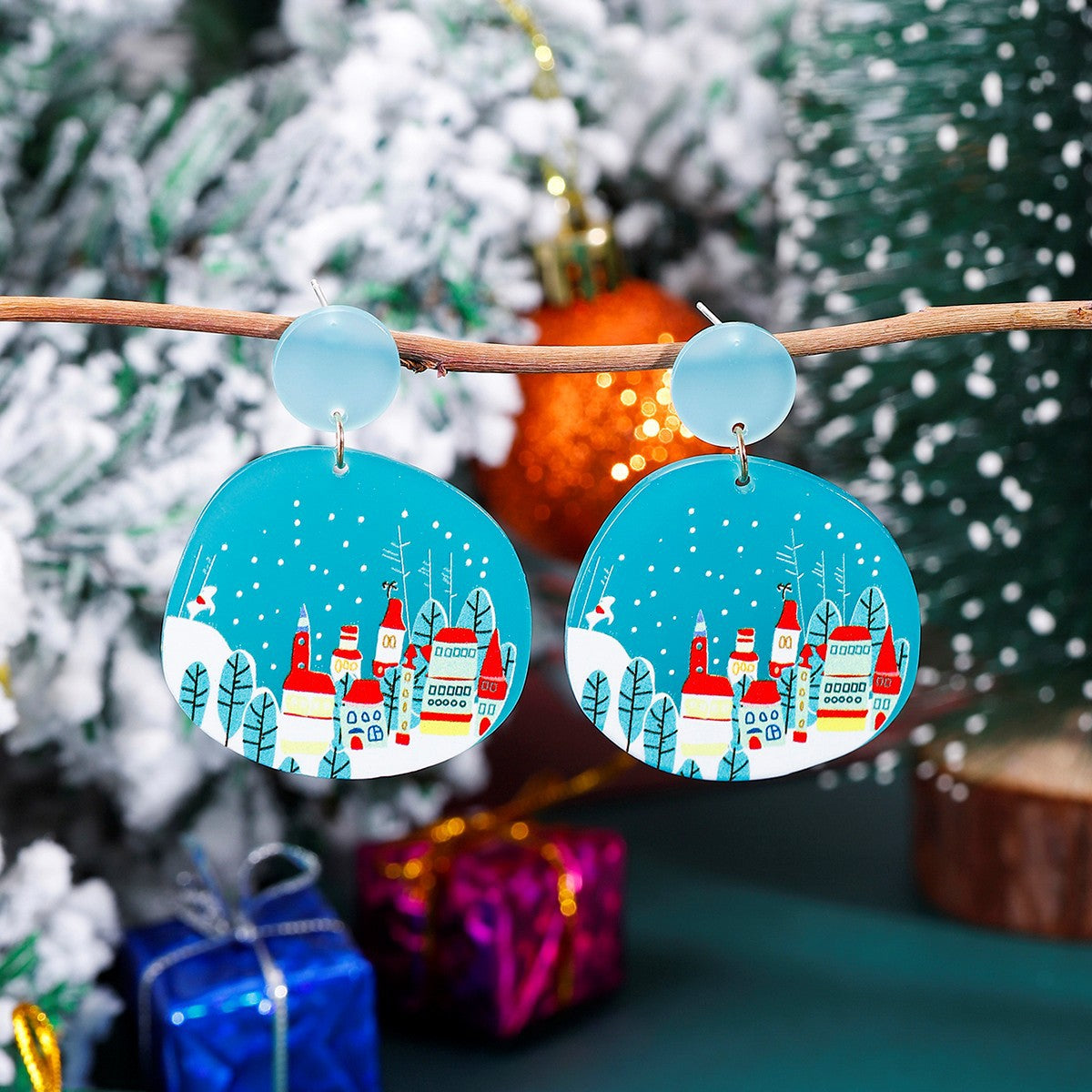 Acrylic Christmas Cartoon Love Tree Ear Crutch Earrings