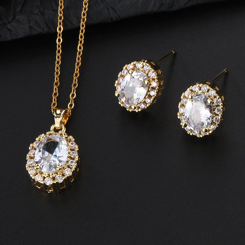 Simple Copper Zircon Oval Egg-shaped Ear Necklaces