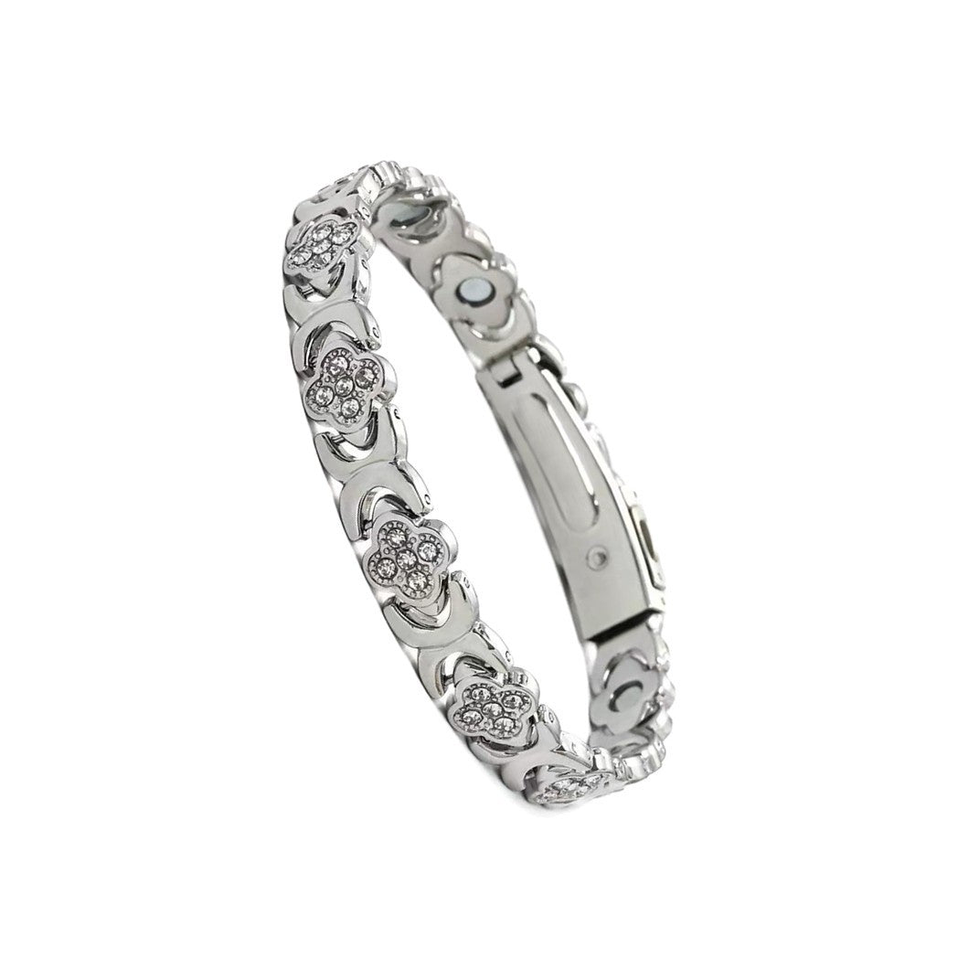 Magnet Affordable Luxury Fashion Clover Alloy Diamond Single Row Couple Bracelet