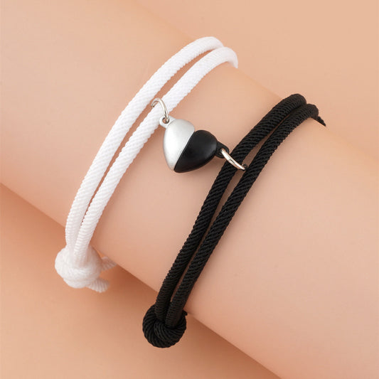 And White Heart-shaped Magnetic Braided Rope Couple Girlfriends Bracelets