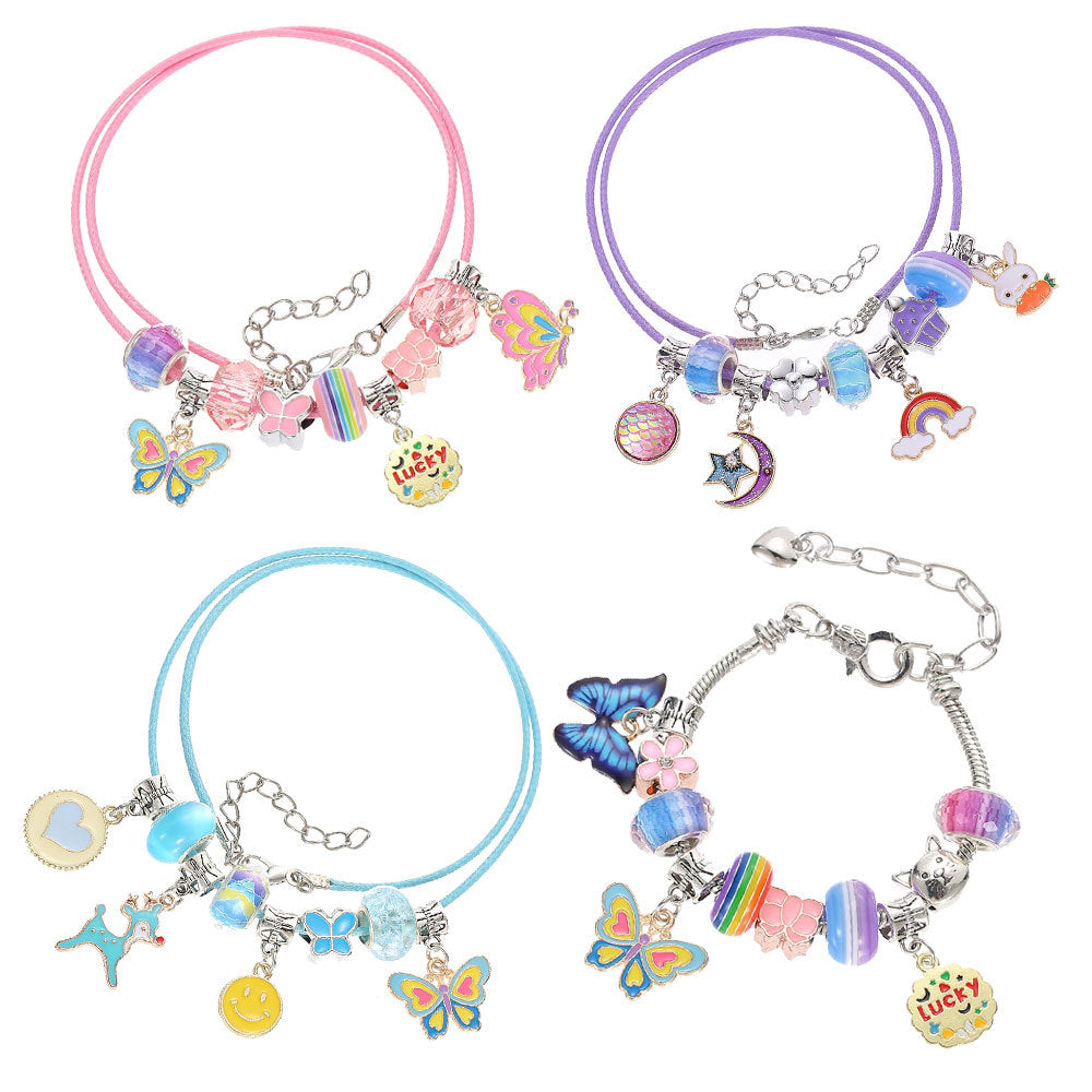 Wind Sweet Flowers Pink Butterfly Handmade String Beads Beaded Birthday Bracelets