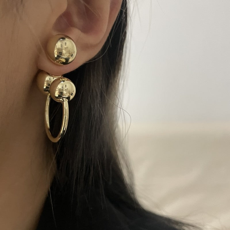 Style French Retro Metal Ball Bead Design Fashionable Quality Earrings