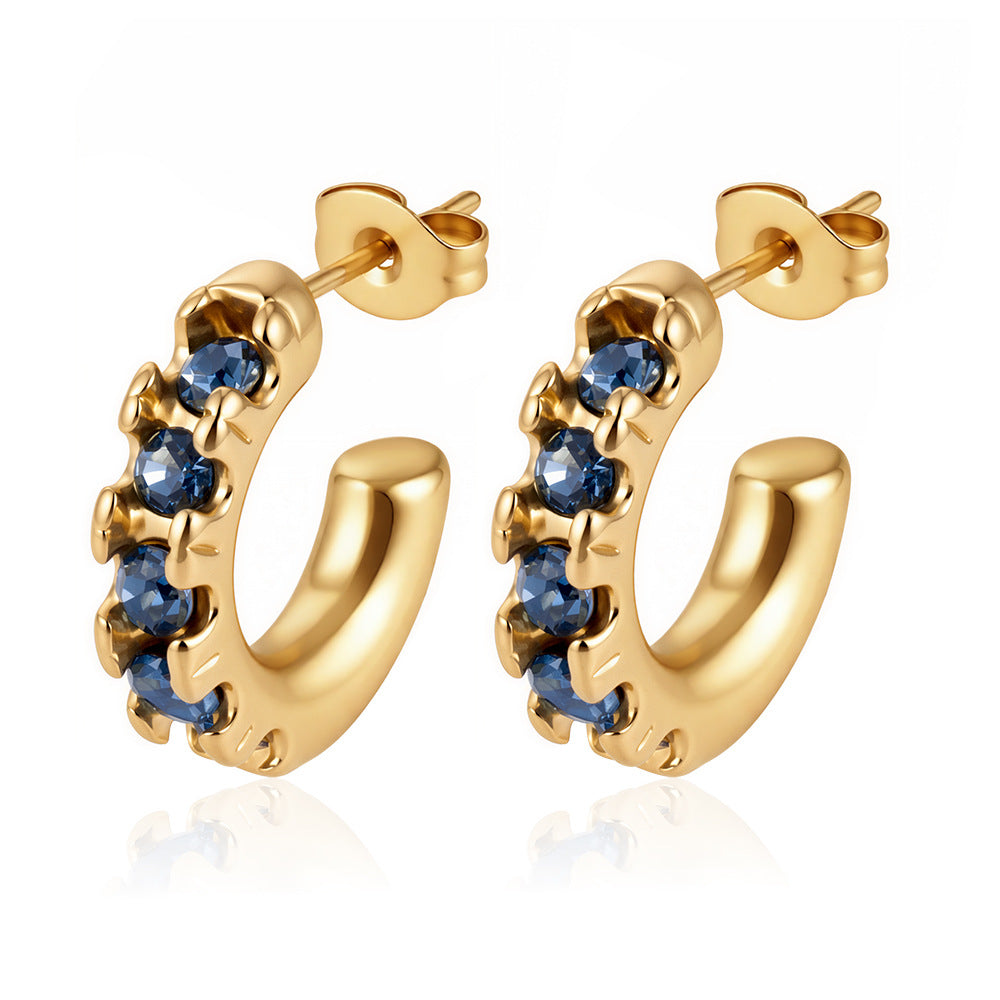 Women's Round Sticky Zircon Stainless Steel High-grade Versatile Earrings
