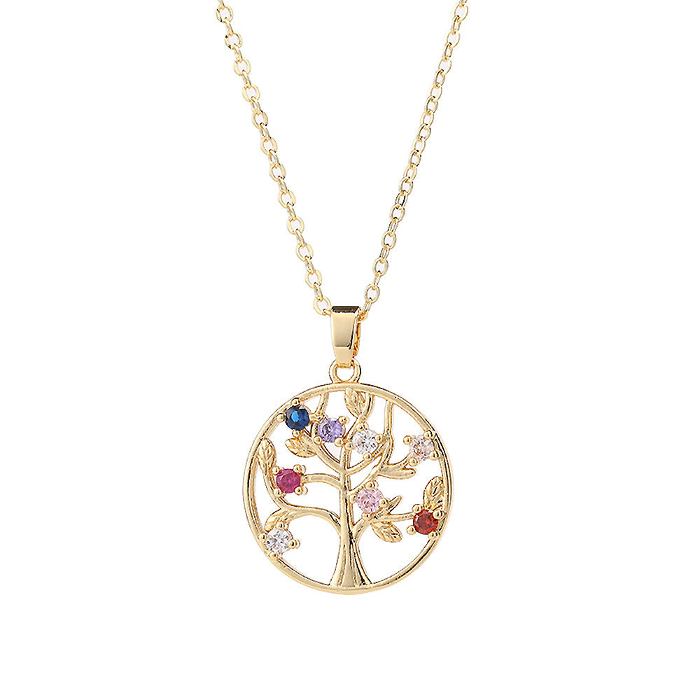 Inlaid Zircon Tree Of Life Copper Palm Necklaces