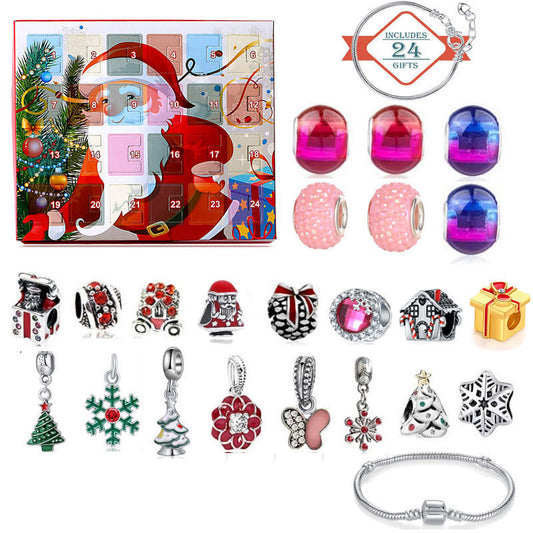 Ornements de Noël Calendrier compte à rebours Coffret cadeau Ensemble de bracelets de l'Avent