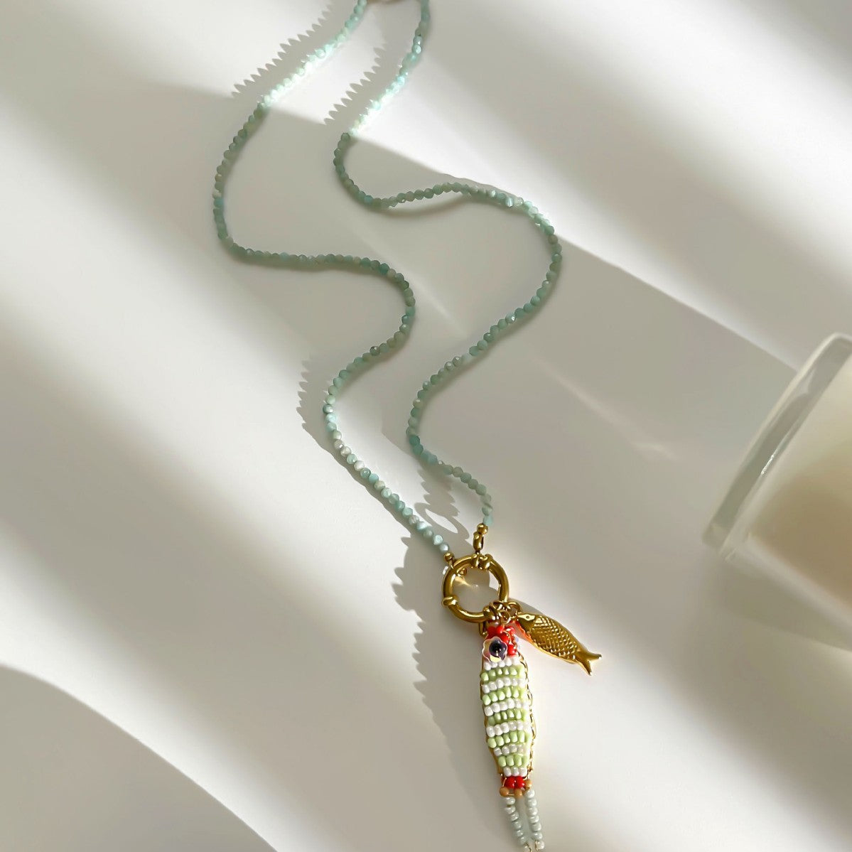 Women's Dopamine Beaded Fish Stainless Steel Natural Stone Bead Summer Necklaces