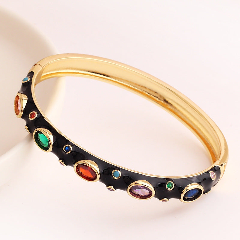 Women's Micro Inlay Color Zirconium Drip High Retention Copper Plated Gold Bracelet