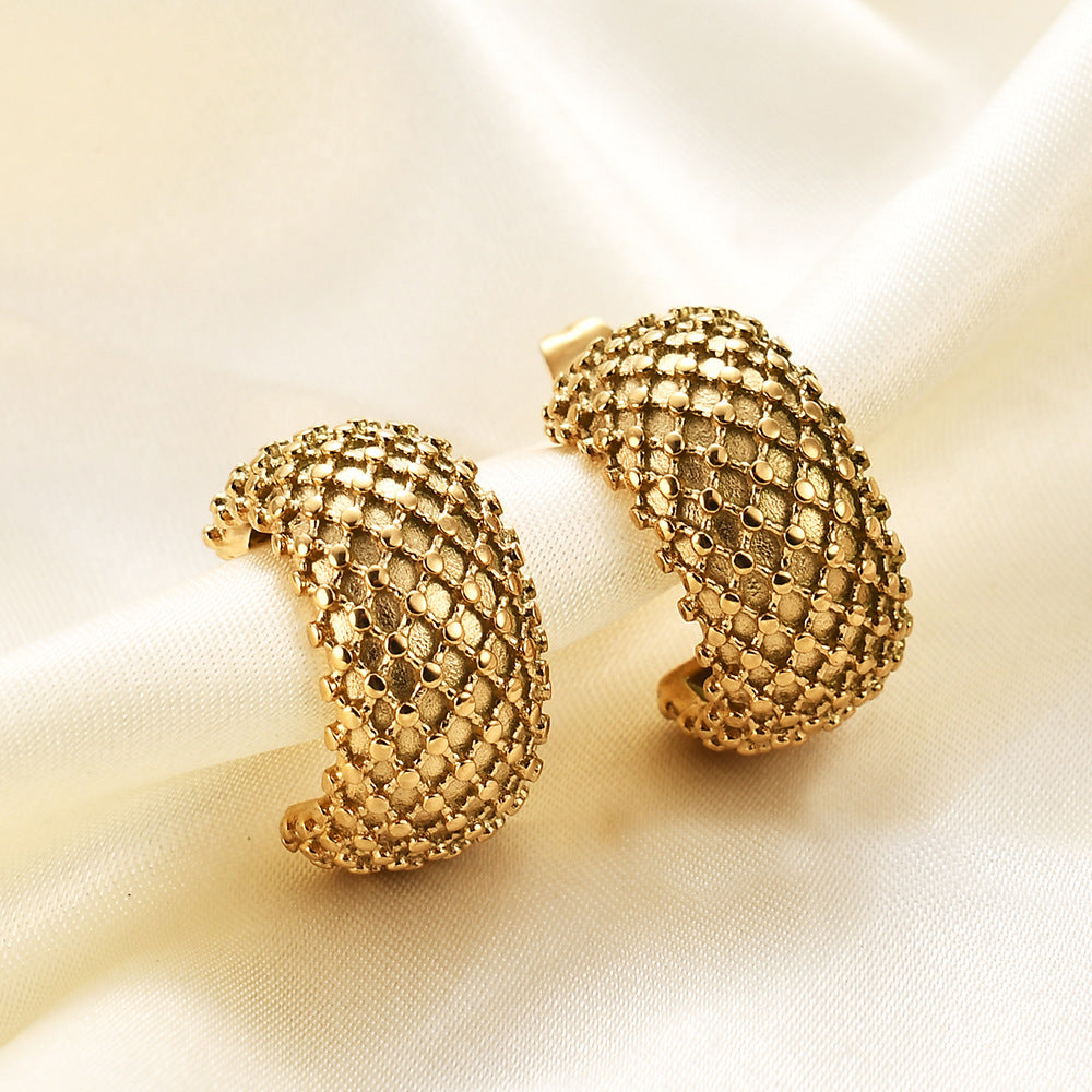 Boucles d'oreilles simples en maille à pois en acier pour femmes