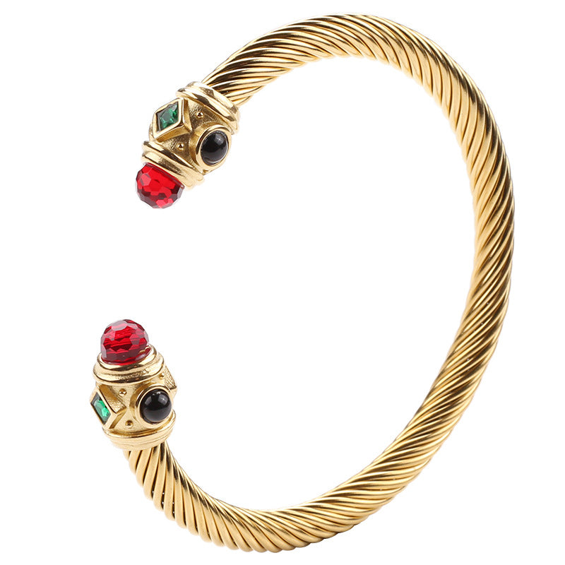 Wire Stainless Twisted Colorful Zircon Couples Openings Bracelet