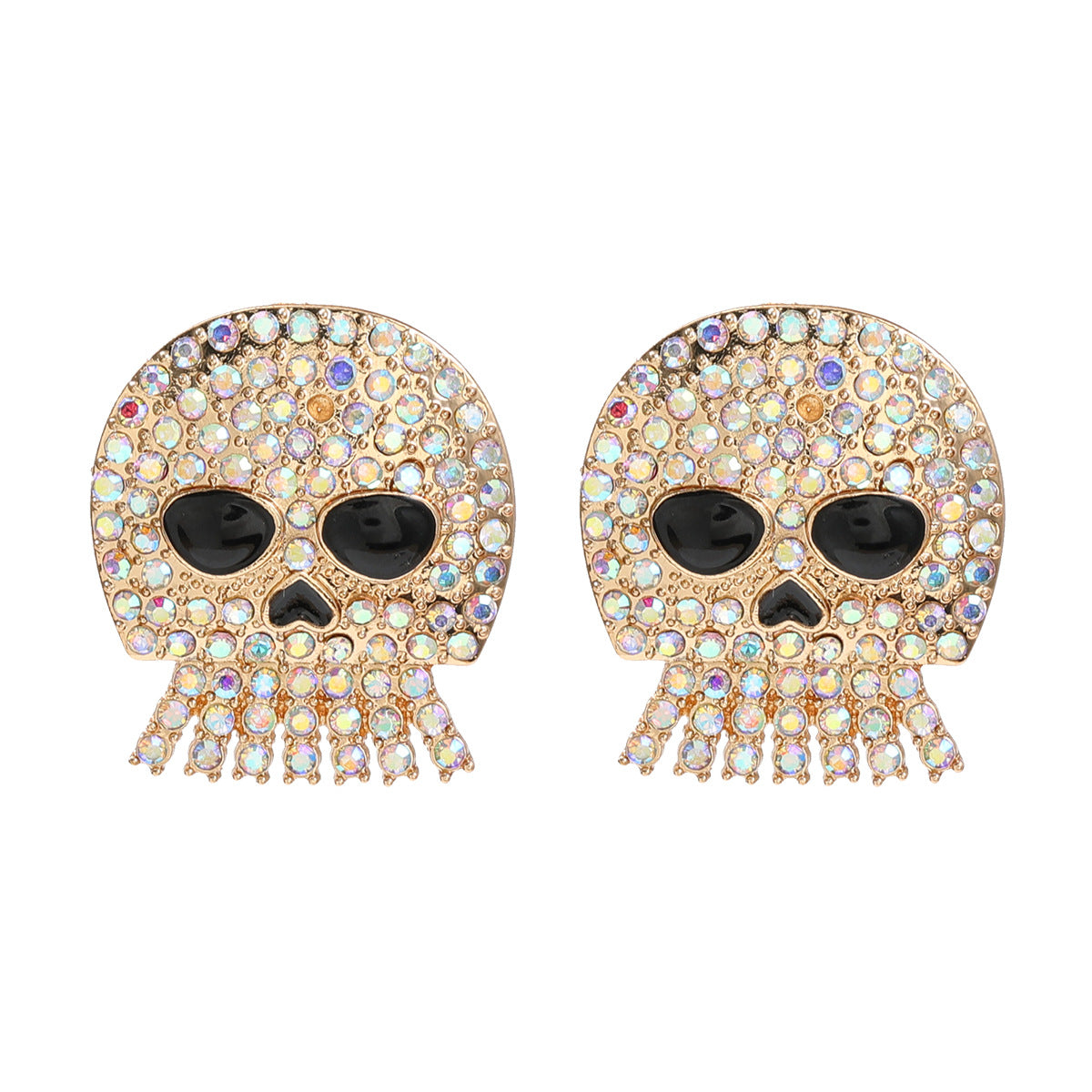 Boucles d'oreilles drôles en alliage de strass pour femme, crâne d'halloween exagéré