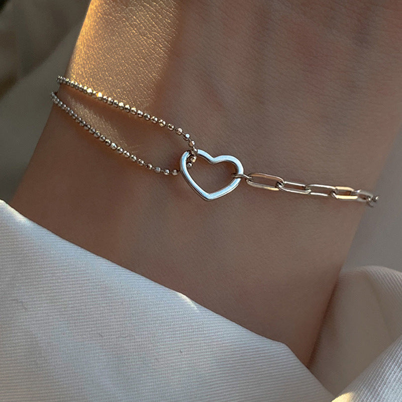 Women's Cold Style Hollow Asymmetric Heart Korean Simple Bracelet