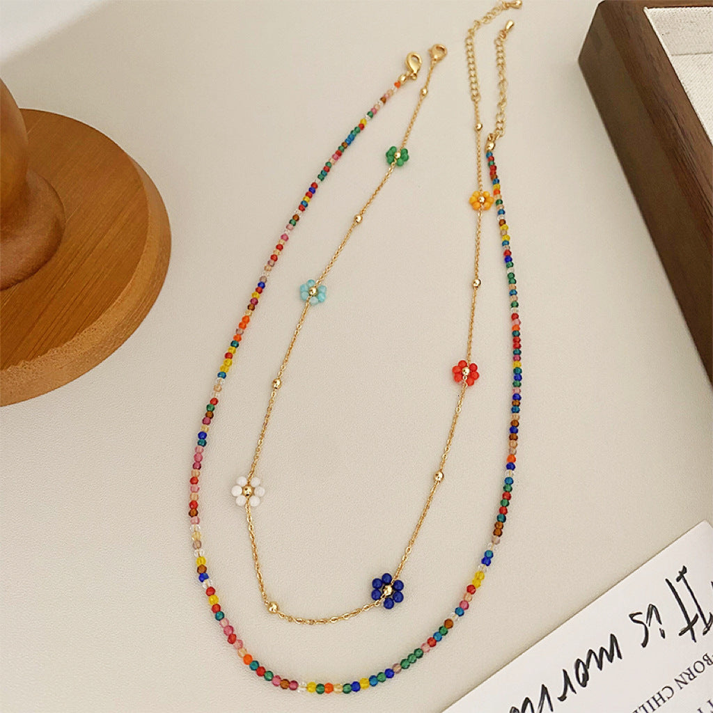 Women's Colorful Zircon Beaded Dopamine Fashion Casual Twin Clavicle Necklaces