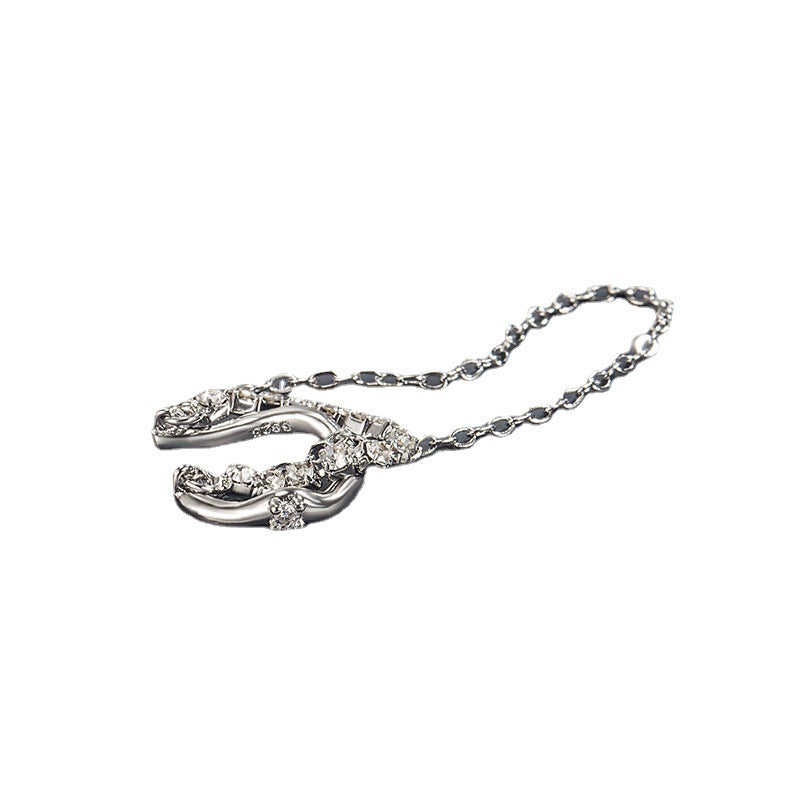 Women's Simple Double Chain Earless Fringed Zircon Personality Earrings