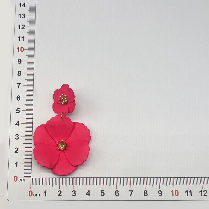 Women's Sky Color Painted Flowers Detachable Eardrops Stud Earrings