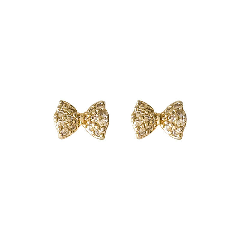 Women's Small Simple Love Heart Korean Sweet Bow Zircon Fashionable Earrings