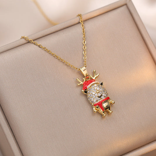 Inlaid Zirconium Gold Plated Christmas Snowman Elk Necklaces