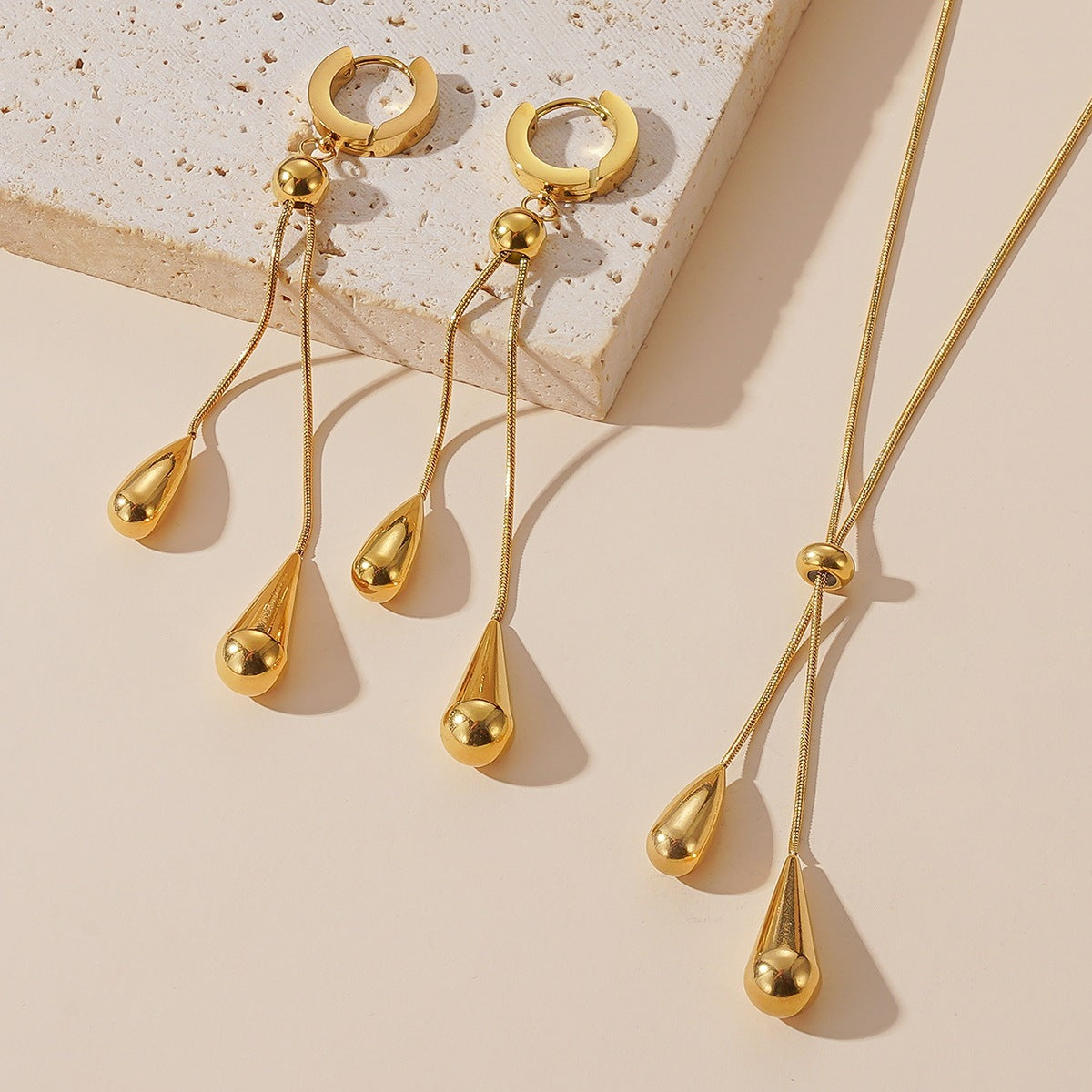 Luxury Water Drop Tassel Fashionable High-grade Titanium Jewelry Set