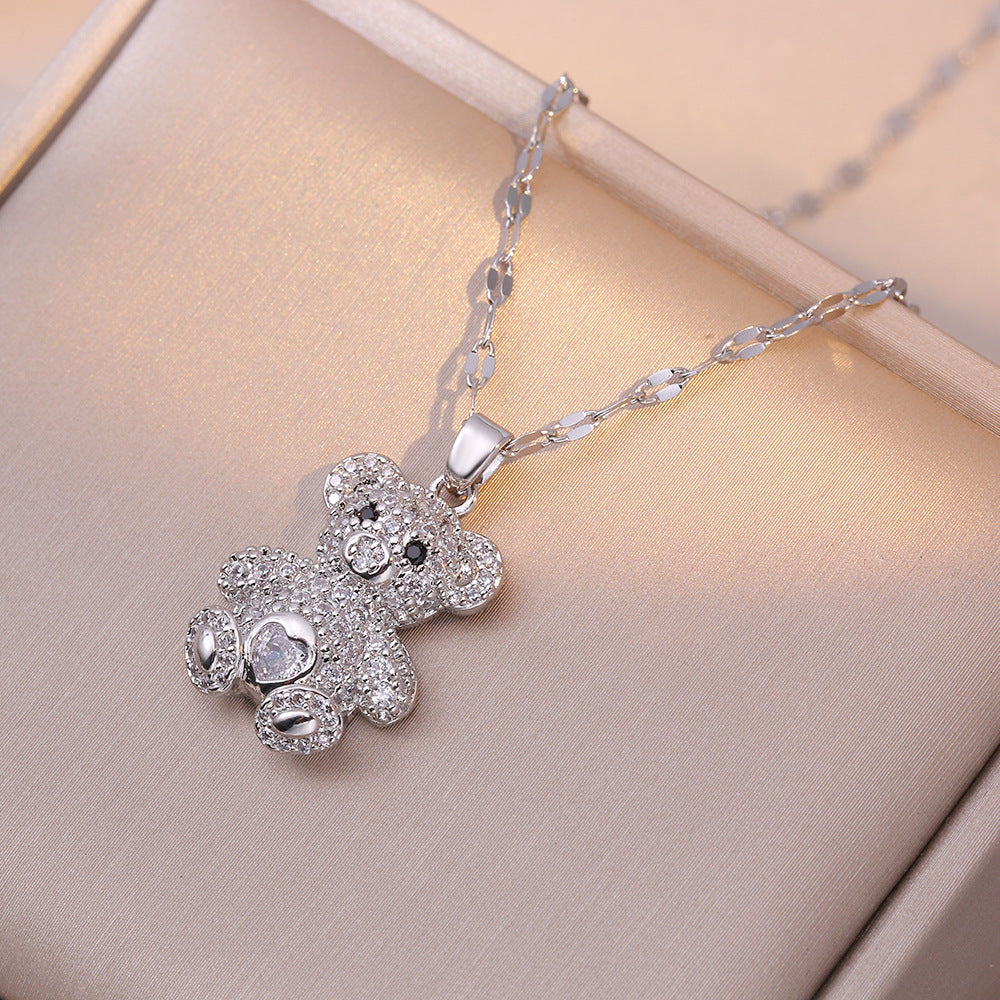 Hearts Bear Zircon Shining Diamond Affordable Luxury Fashion Style Necklaces