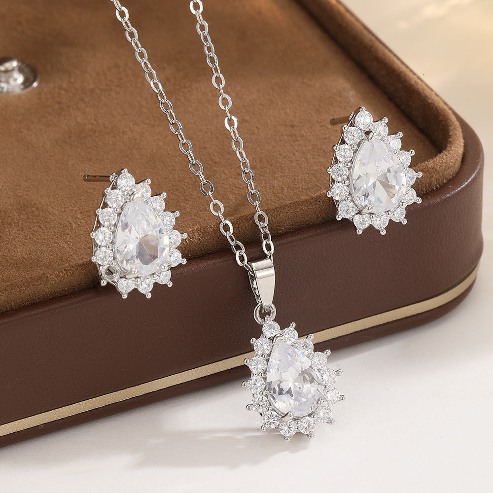 Drop-shaped Zircon Suit Light Luxury Full Diamond Necklaces