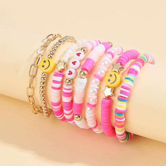 Bracelets de costume pour femmes en argile polymère à filament Love Smiley Face