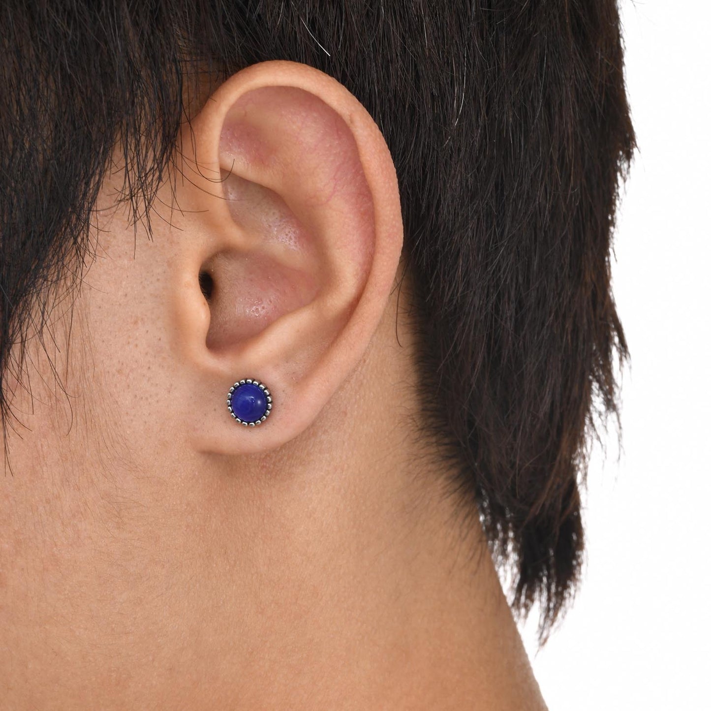 Men's Stainless Steel Round Sapphire Retro Style Earrings