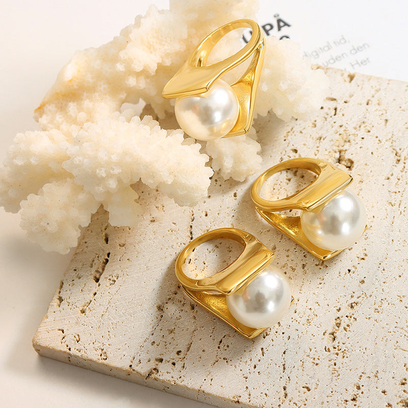 Pearl Italian Designer Unique Style Female Exaggerated And Rings