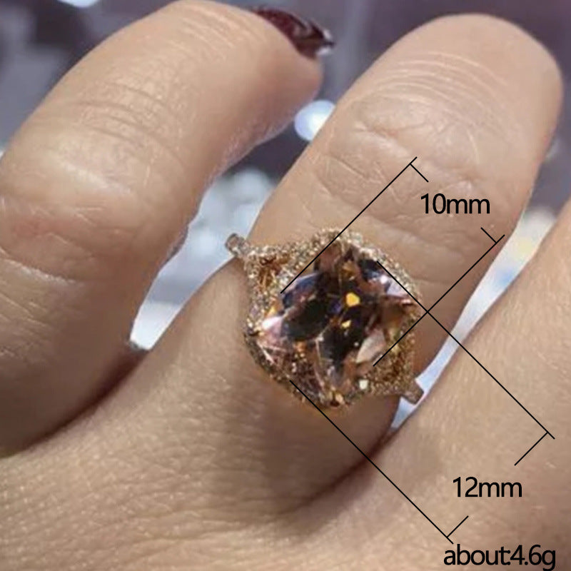 Gold Plated Inlaid Champagne Zircon Engagement Rings