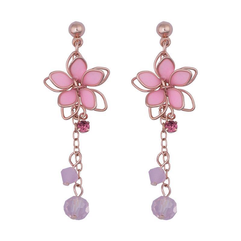 Antique Pink Five Petal Flower Tassel Ear Clips Earrings