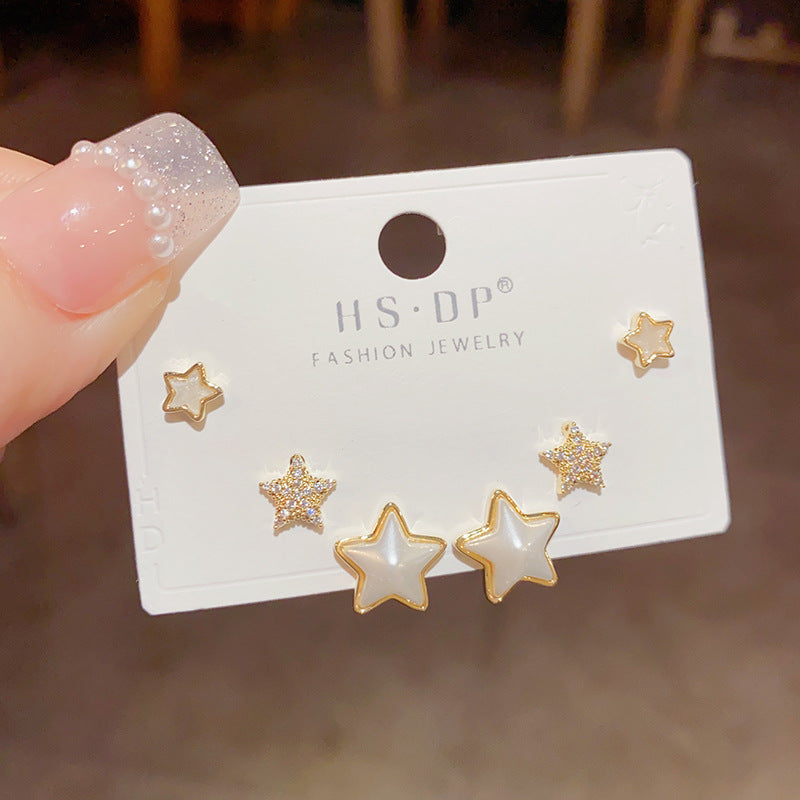 Star Ear Combination Sier Needle Personalized Cold Style Earrings