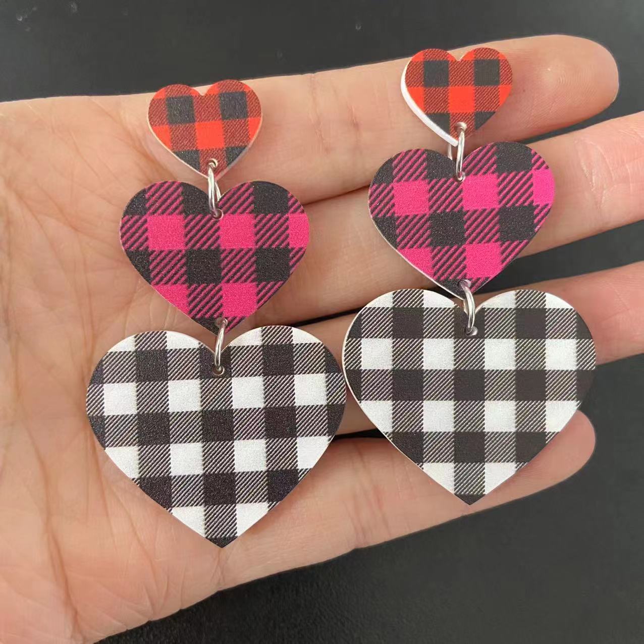 Women's Acrylic Asymmetric Leopard Plaid Cows Pattern Simple Three-piece Earrings