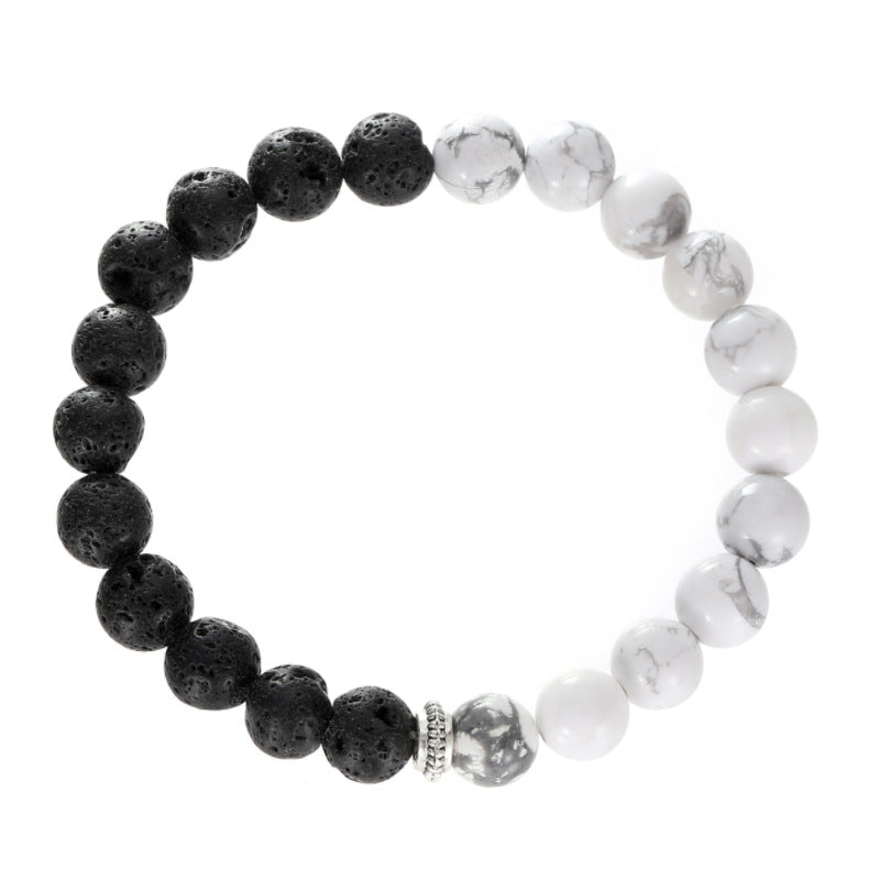 Men's Volcanic Rock White-barked Pine Black And Bracelets