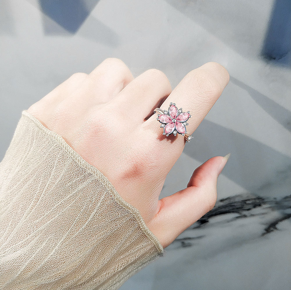 Jewelry Romantic Cherry Blossoms Pink Zircon Rings