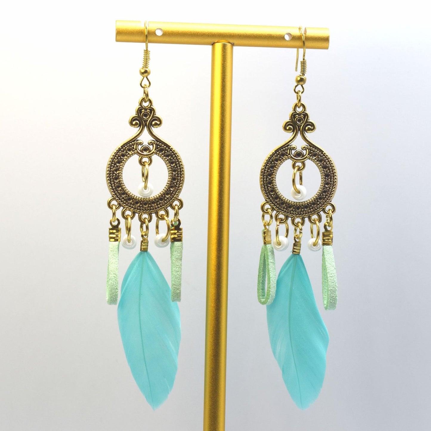 Style Vintage Feather Long Holiday Beads String Earrings