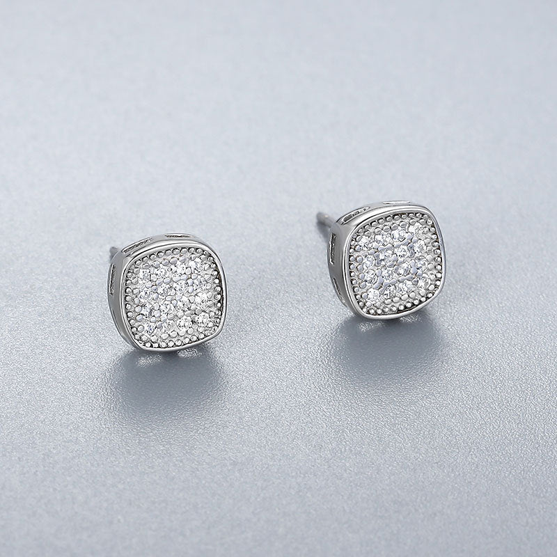 Women's Sier Fashion And Square Zircon Electroplated Earrings