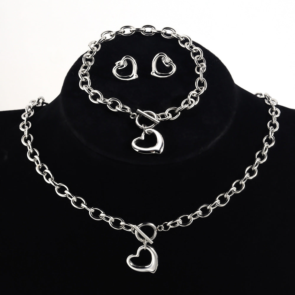 Women's Titanium Steel No Fading Simple Fashion Stainless Love Jewelry Set