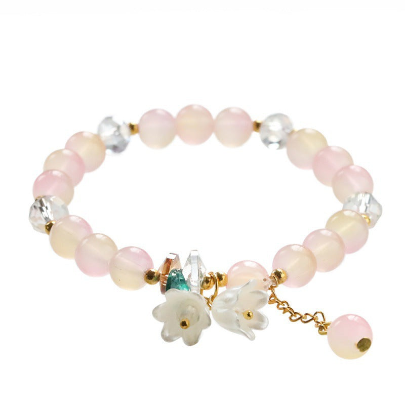 Cream Two-tone Lily White High-grade Crystal String Beads Bracelets