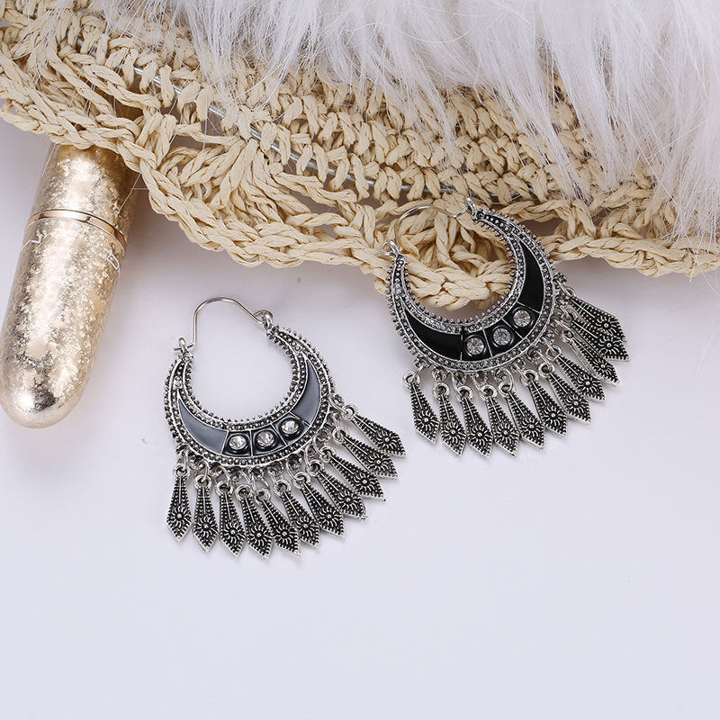 Vintage National Fashion Tassel Bohemian Black Earrings