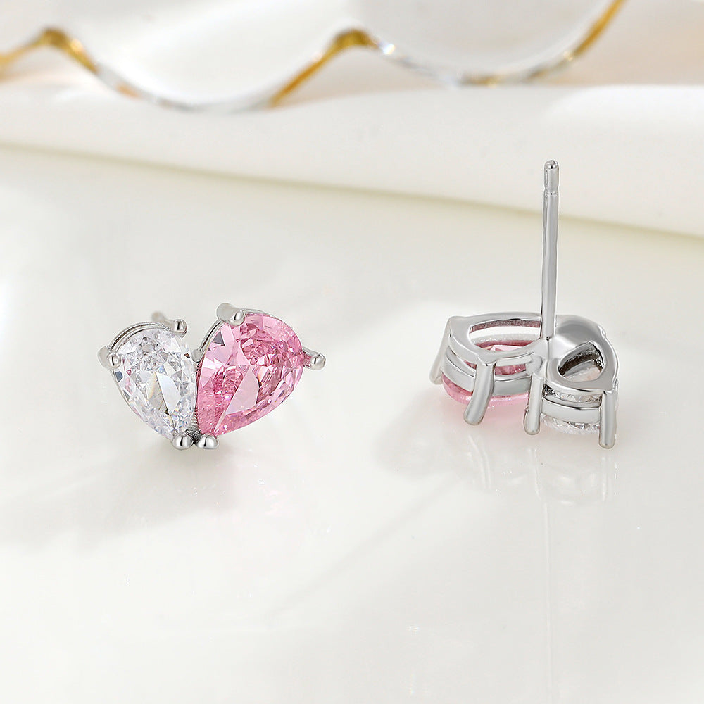 Boucles d'oreilles pour femmes, ornement en argent Sterling, diamant rose, cœur d'amour, doux