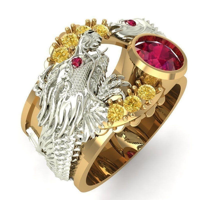 Ornament Two-color Around Dragon Ruby Elegant Rings