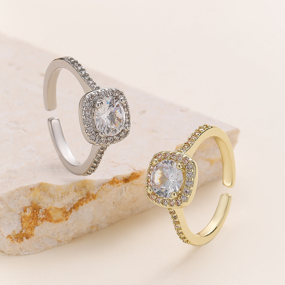 Inlaid Small Square Zircon Rhinestone Female Affordable Luxury Ring